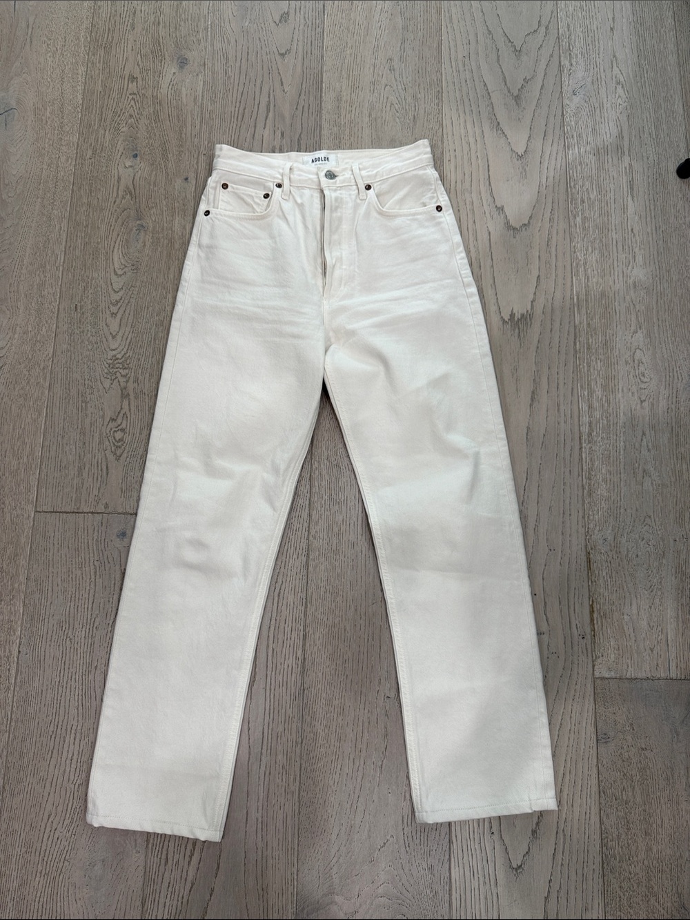 Agolde Straight Leg High-Rise Jeans in Cream